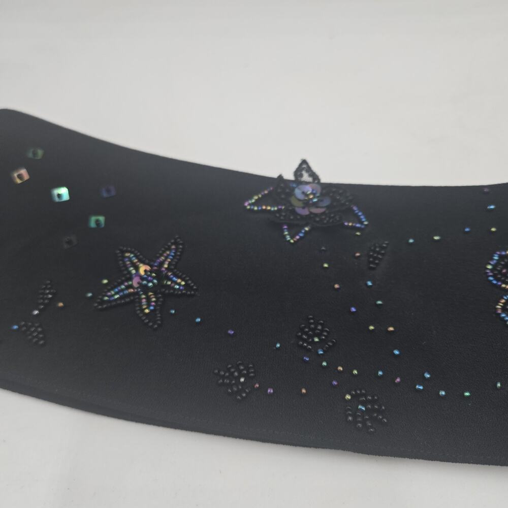 Vintage Together 22W Glam Beaded Evening Waist Belt Wide Black Evening Formal